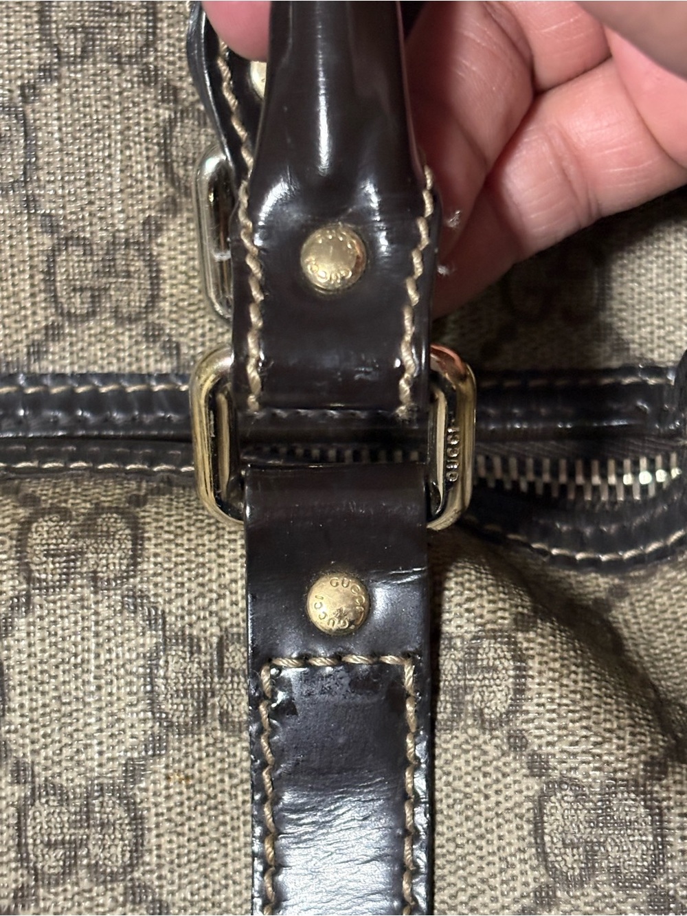 Gucci Beige Monogram Canvas Satchel with Dark Brown Trim - Picture 12 of 14